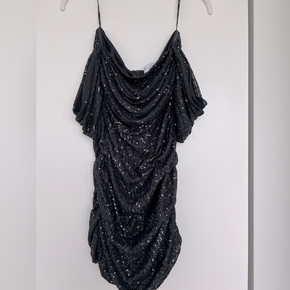 Club London | Black Strapless Mini Sequence Dress: 6 - Picture 3 of 5